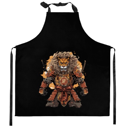 Samurai Katana Sword Anime Lion Manga Warrior Kitchen Aprons