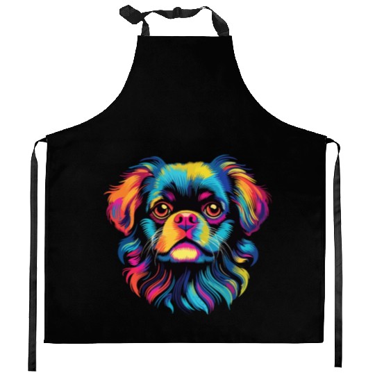 Watercolor Colorful Tibetan Spaniel Kitchen Aprons