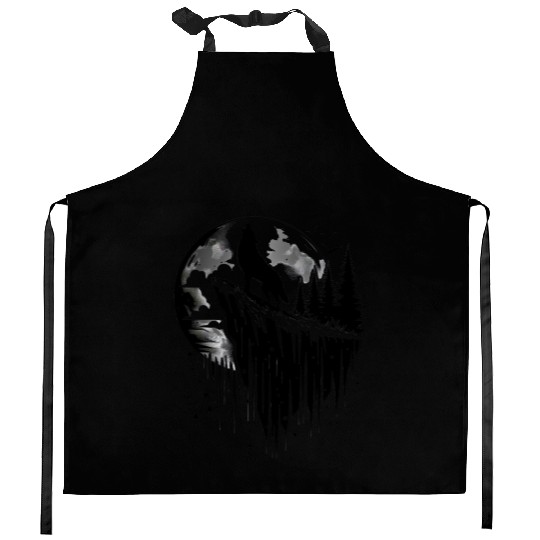 Howling wolf silhouette Kitchen Aprons