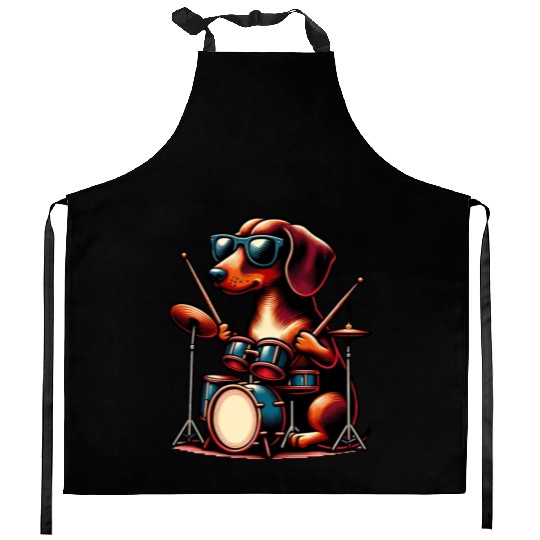 Dachshund Drummer Wiener Dog Design Kitchen Aprons