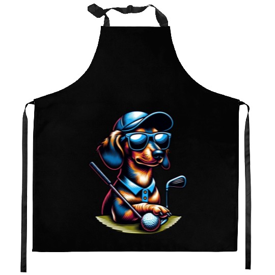Dachshund Golfer Golf Course Dog Owner Kitchen Aprons