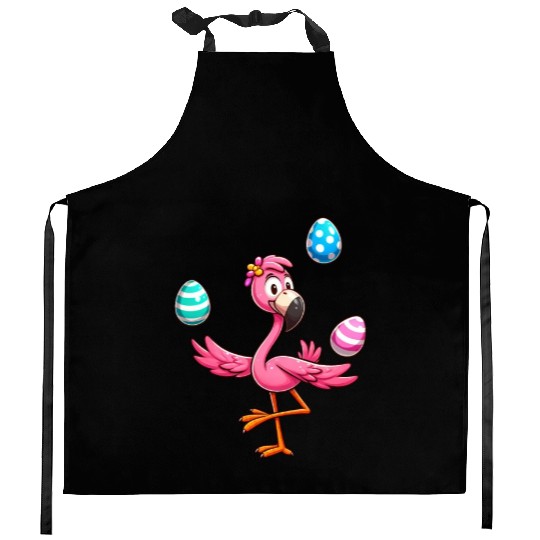 Flamingo Juggler with Easter Eggs Celebration Kitchen Aprons