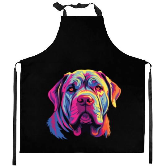 Watercolor Colorful Neapolitan Mastiff Kitchen Aprons
