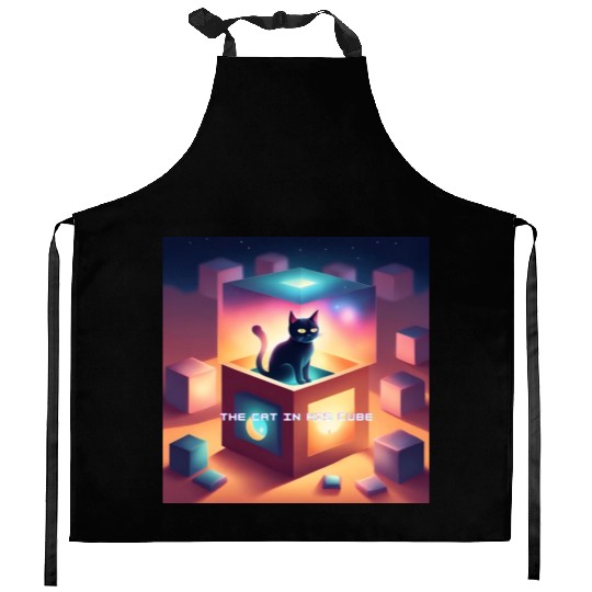 THE CAT IN HIS CUBE Kitchen Aprons