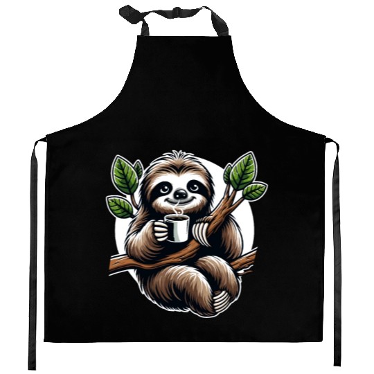 Relaxing Sloth Coffee Lover Fun for a Sloth Kitchen Aprons