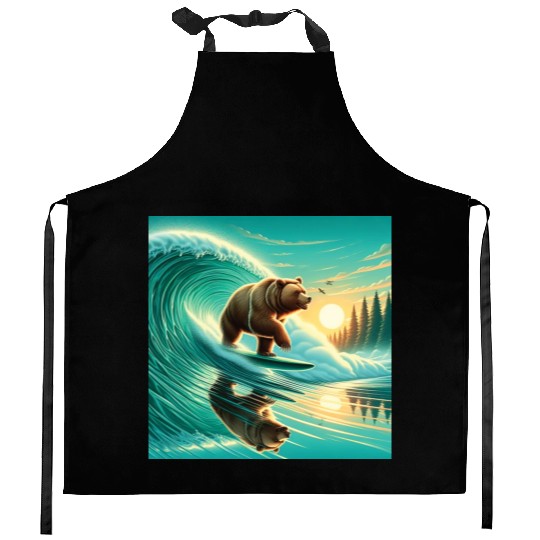 Grizzly bear windsurfing Kitchen Aprons