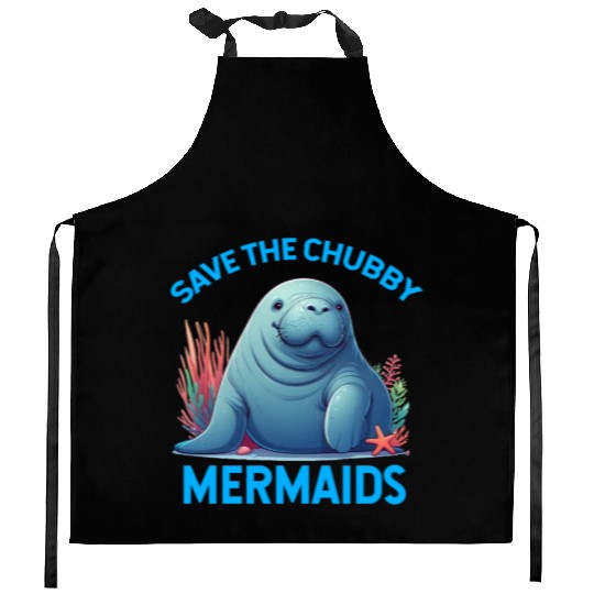 Save The Chubby Sea Cow Mermaids Manatee Floaty Kitchen Aprons