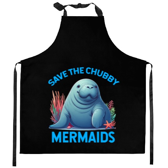 Save The Chubby Sea Cow Mermaids Manatee Floaty Kitchen Aprons