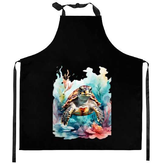 Colorful turtle Kitchen Aprons