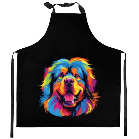Watercolor Colorful Tibetan Mastiff Kitchen Aprons