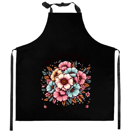 He is Risen Floral Easter Christian Duo Kitchen Aprons