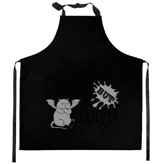 Charming but angry little devil cat funny quote Kitchen Aprons