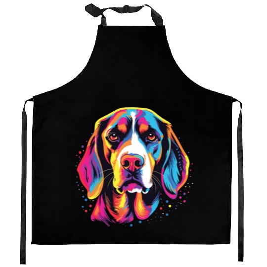 Watercolor Colorful Beagle Harrier Kitchen Aprons