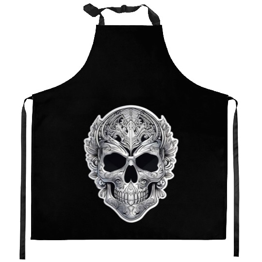 Mexican tribal silver metallic skull Kitchen Aprons