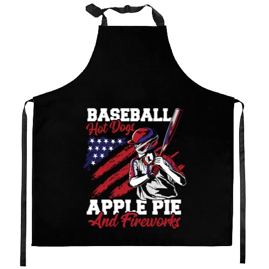 Baseball American Flag Patriotic Catcher 4th of Kitchen Aprons