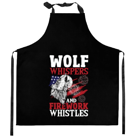 Howling Wolf White Stars Red Stripes American Kitchen Aprons