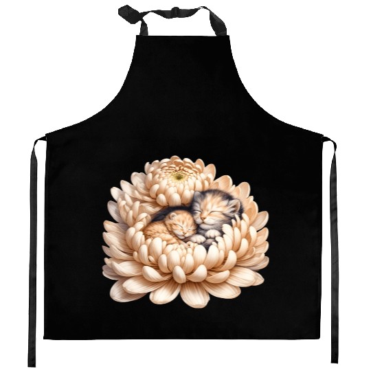 Kittens Sleeping In Flower Kitchen Aprons