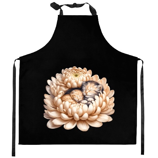 Kittens Sleeping In Flower Kitchen Aprons