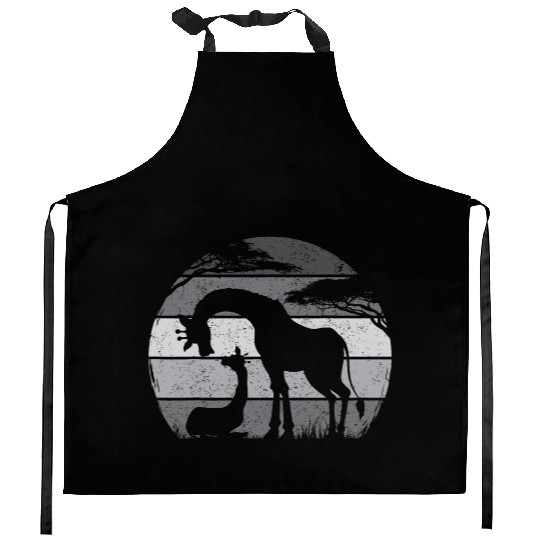 Mama and Baby Giraffe Funny Animal Lover Kitchen Aprons