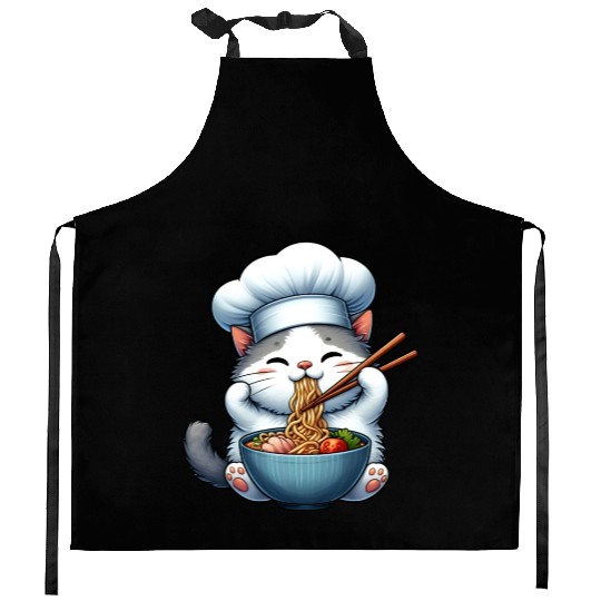 Kawaii Anime Whimsical Cat Japanese Ramen Noodles Kitchen Aprons