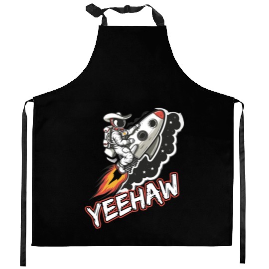 Space Cowboy Riding a Rocket with Yeehaw Slogan Kitchen Aprons