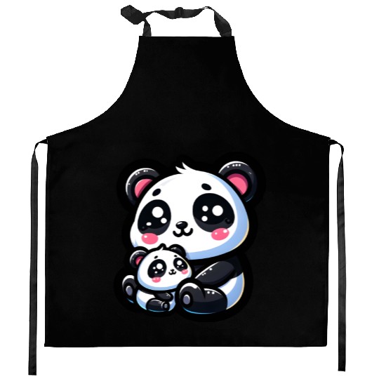 Proud Mother Panda With Her Cub for Mother's Day Kitchen Aprons
