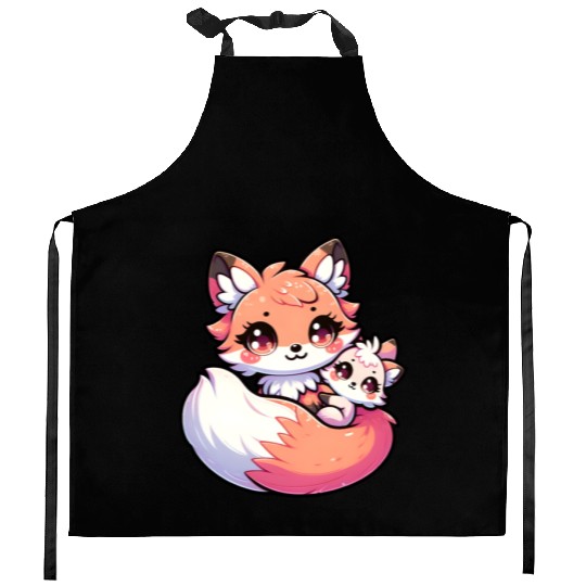 Proud Mother Fox With Her Fox Cub for Mother's Day Kitchen Aprons