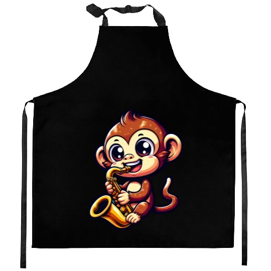 Monkey saxophone jazz music musician Kitchen Aprons