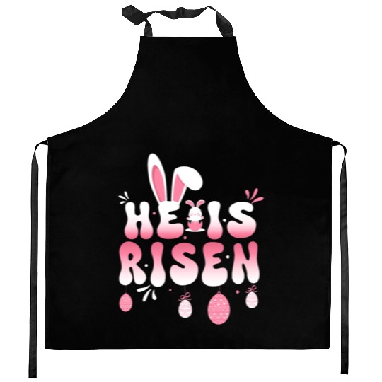 He Is Risen Easter Celebration Theme Bunny Eggs Kitchen Aprons
