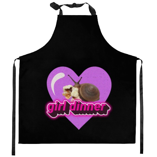 Girl dinner meme snail popcorn cute aesthetic Kitchen Aprons