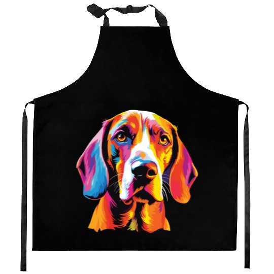 Watercolor Colorful English Foxhound Kitchen Aprons