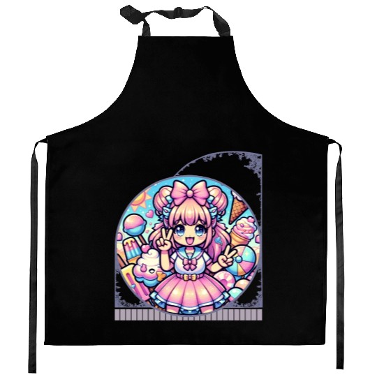 Kawaii Anime Girl's Ice Cream Paradise Sweet Kitchen Aprons