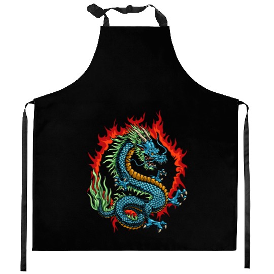 Angry Japanese Dragon Kitchen Aprons