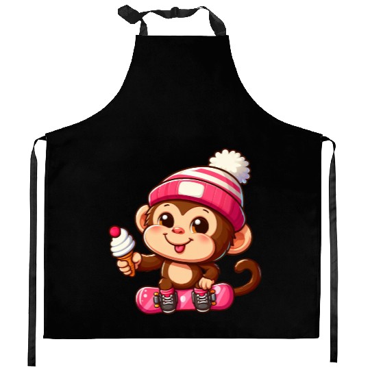 Chimpanzee Snowboarder Winter Action Kitchen Aprons
