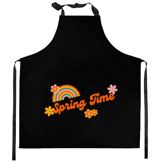 Funny Retro Colorful Funny spring time groovy cute Kitchen Aprons