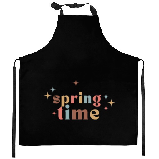 Colorful retro hello spring day time groovy cute Kitchen Aprons
