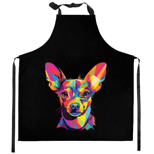 Watercolor Colorful Russian Toy Terrier Kitchen Aprons