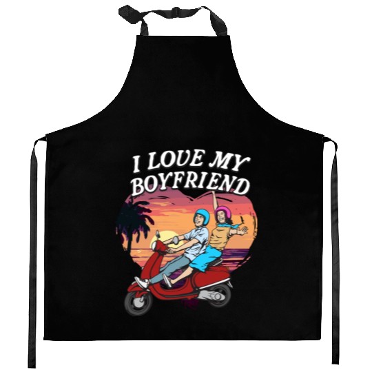I Love My Boyfriend Funny Valentines Day Humor Kitchen Aprons