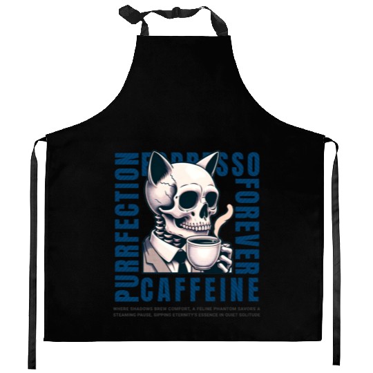 Cat Skull Caffeine Connoisseur - Eternal Coffee Kitchen Aprons
