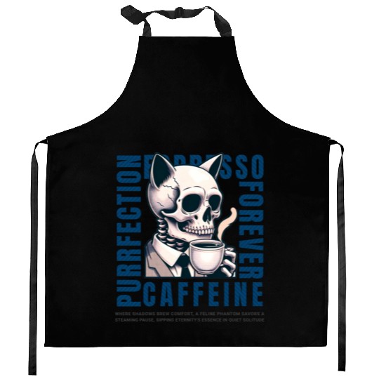 Cat Skull Caffeine Connoisseur - Eternal Coffee Kitchen Aprons