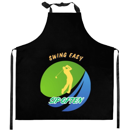 Swing Easy, Sip Often. Funny golf beer Kitchen Aprons