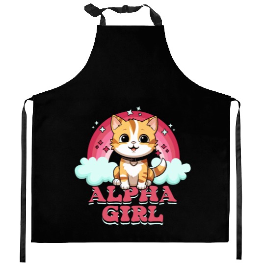 Alpha Girl Pink Rainbow Kitten Lover Pet Owner Kitchen Aprons