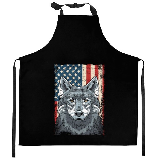 Wolf 4th of July American Flag Howling Wolves Kitchen Aprons