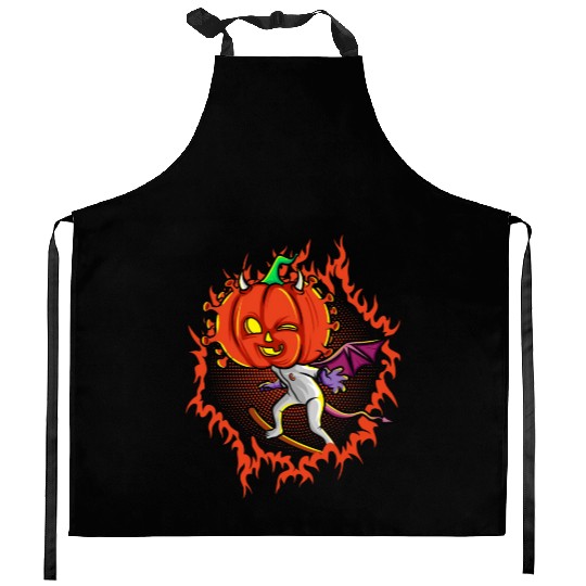 The Witch Devil Pumpkin Head Kitchen Aprons