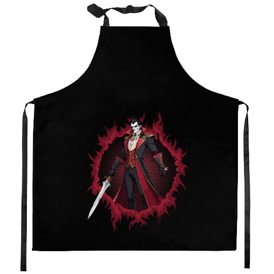Vampire Lord With Halftone Background Kitchen Aprons