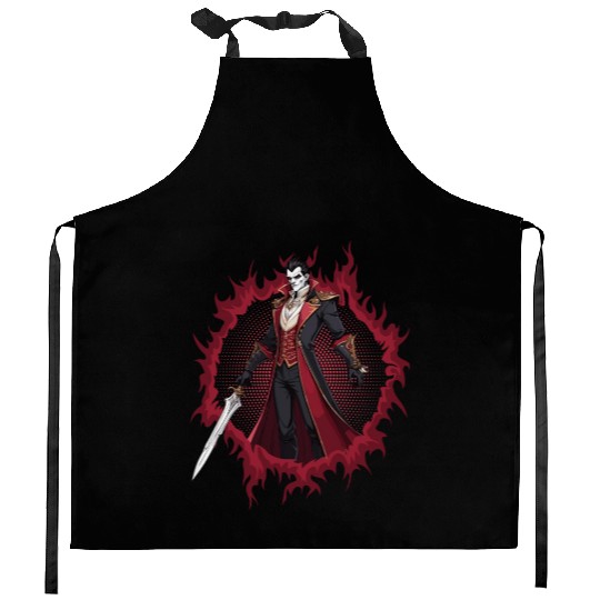 Vampire Lord With Halftone Background Kitchen Aprons
