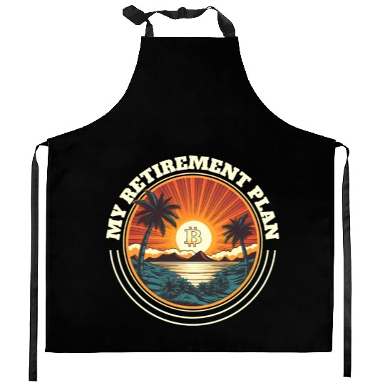 My Retirement Plan Retro Sunset Cryptocurrency Tra Kitchen Aprons
