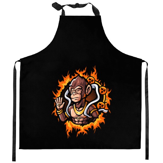 Goddes Ape With Halftone Fire Background Kitchen Aprons