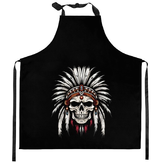 Indigenous Native American Skull Skull Head Kitchen Aprons