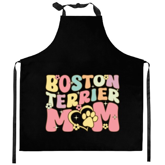 Boston Terrier Mom Groovy Female Dog Lover Kitchen Aprons